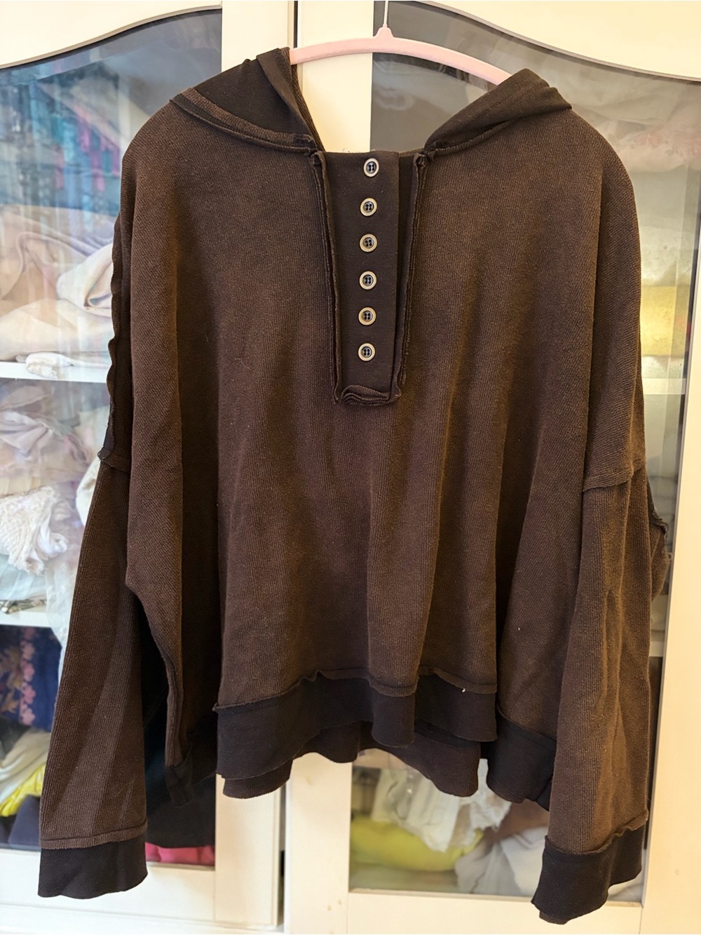 POL Studded Mixed Media Oversized Hoodie • Size Medium. Such a COOL POL piece. 🤎
